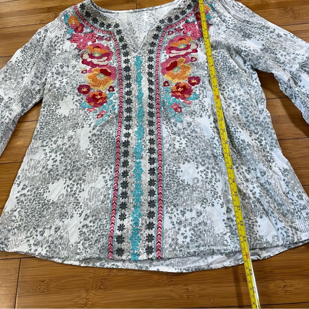 Savanna Jane Multicolor Floral Embroidered Rayon Bell Sleeve Blouse - Picture 8 of 9